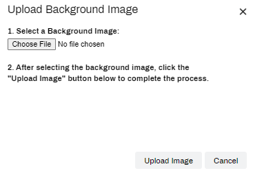 Upload Background Image pop-up with the Choose File button, and the Upload Image and Cancel buttons showing. 