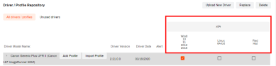 Driver / Profile repository tab with the enabled OS options highlighted. 