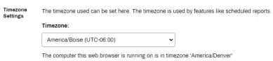 TimeZone Settings section showing the Timezone drop-down to select the zone. 