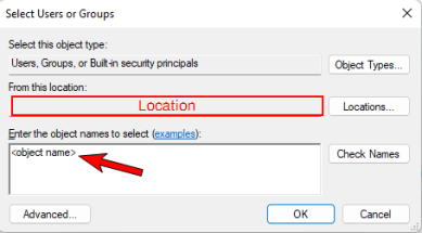 Active Directory Select Users or Groups pop up for adding AD objects for assignments.