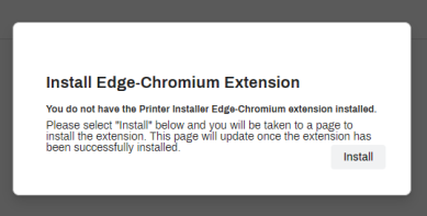 Edge browser prompt to install the PrinterLogic extension. 