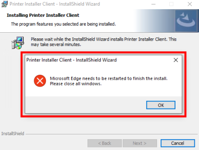 Prompt that Edge will restart after client installation. 