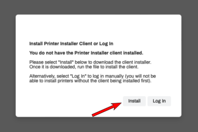 Self-service Portal Safari browser prompt to install the Mac client.