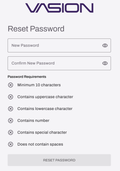 Reset Password page.