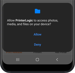 App permission request with Allow and Deny options. 