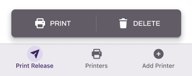 This is an image showing the print job options on the print release screen of the Vasion Print mobile app.