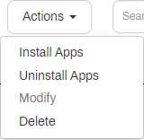 Printer App's tab showing the expanded Actions list and the Install Apps sub-option.