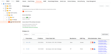Service Client- Printer Apps tab with the service enabled