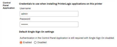 General tab's Control Panel Application section showing the Default Single sign-on enable/disable setting.