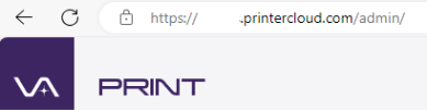 Browser bar for a PrinterLogic SaaS instance showing the lock icon next to the URL. 
