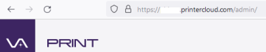 Browser bar for a PrinterLogic SaaS instance showing the lock icon next to the URL. 