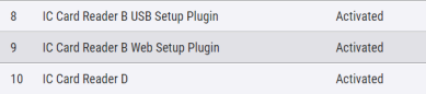 This is an image of the Printer interface Plug-in Settings showing the three IC Card Reader plugins activated. 