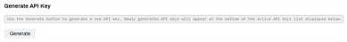 Generate API Key screen showing the Generate button section
