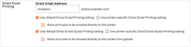 Direct Email Printing settings section of the Printer's tab