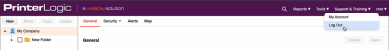 PrinterLogic SaaS Log Out menu option