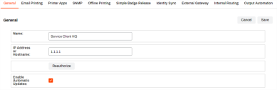 Service Client General tab.