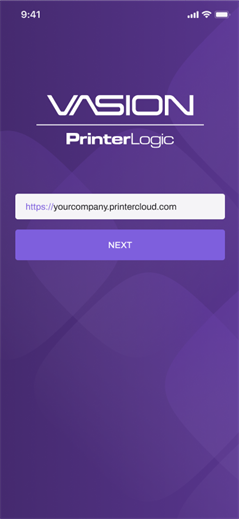 PrinterLogic instance URL screen.