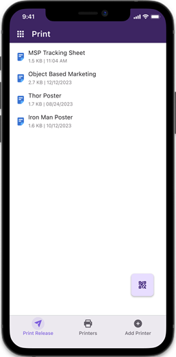 Print release screen shown on an iOS device.