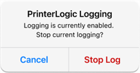 PrinterLogic Logging enabled, message modal.