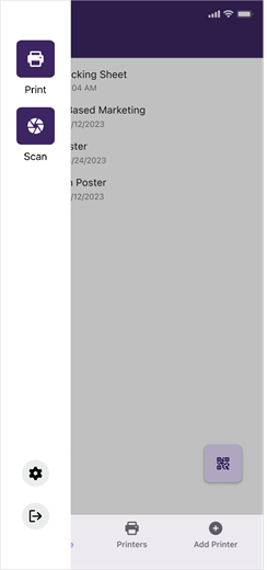 PrinterLogic App side menu.