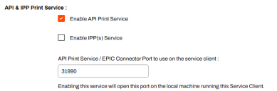 API & IPP Print Service section of the Output Automation tab.