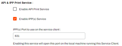 API & IPP Print Service section of the Output Automation tab.