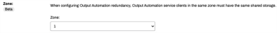 Zones (Beta) setting showing zone 1 selected in the drop-down. 