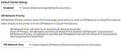 Default global settings shwoing the default set to disabled and the off-network priority set. 