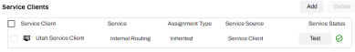 Off-Network tab showing the Internal Routing Service Client added. 