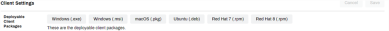 The Client Tab's Deployable Client Packages section showing the different buttons for downloading the latest client file. 