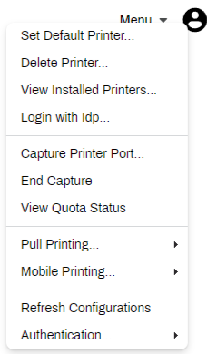 Self-service Portal menu options