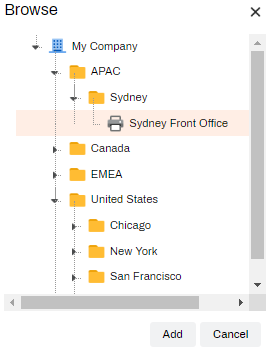 Browse modal showing the tree structure