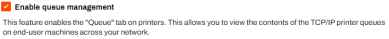 Enable queue management setting as seen on the Printing window in the Admin Console. 