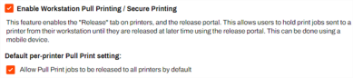 Pull Printing section showing the enable and default options. 