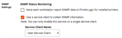 SNMP Status Monitoring section of SNMP settings in the General settings screen