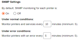 SNMP settings section on printer monitoring