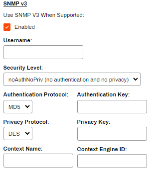 SNMP v3 settings