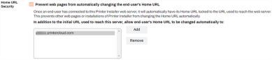 Home URL Security section on the Client Settings page