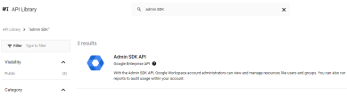 Search window showing the Admin SDK results. 