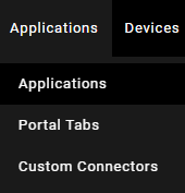 OneLogin portal with the top Applications menu expanded and the Applications sub-option showing. 