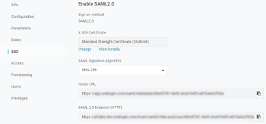 SSO window showing the SAML 2.0 Endpoint (HTTP) field highlighted near the bottom. 
