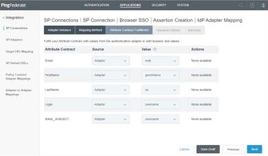 IdP Attribute Mappings window showing the five entries added to the tab. 