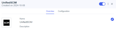 SCIM Overview tab showing the toggle on bubble in the upper-right.