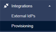 Integrations side menu showing the Provisioning option. 