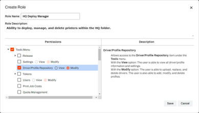 Create Role modal from Copy function.