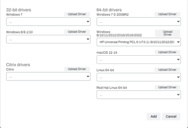 Add TCP/IP Printer modal - Driver selected