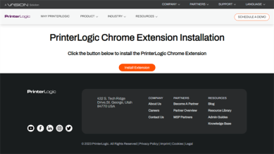 Install extension option on the PrinterLogic website