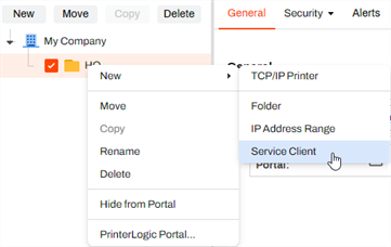 New Service Client option using the context menu