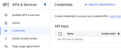 Create credentials option from the toolbar