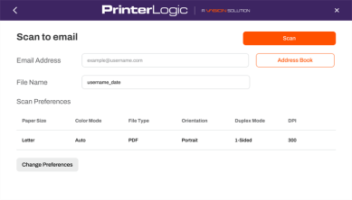 Scan to Email screen with scan preferences